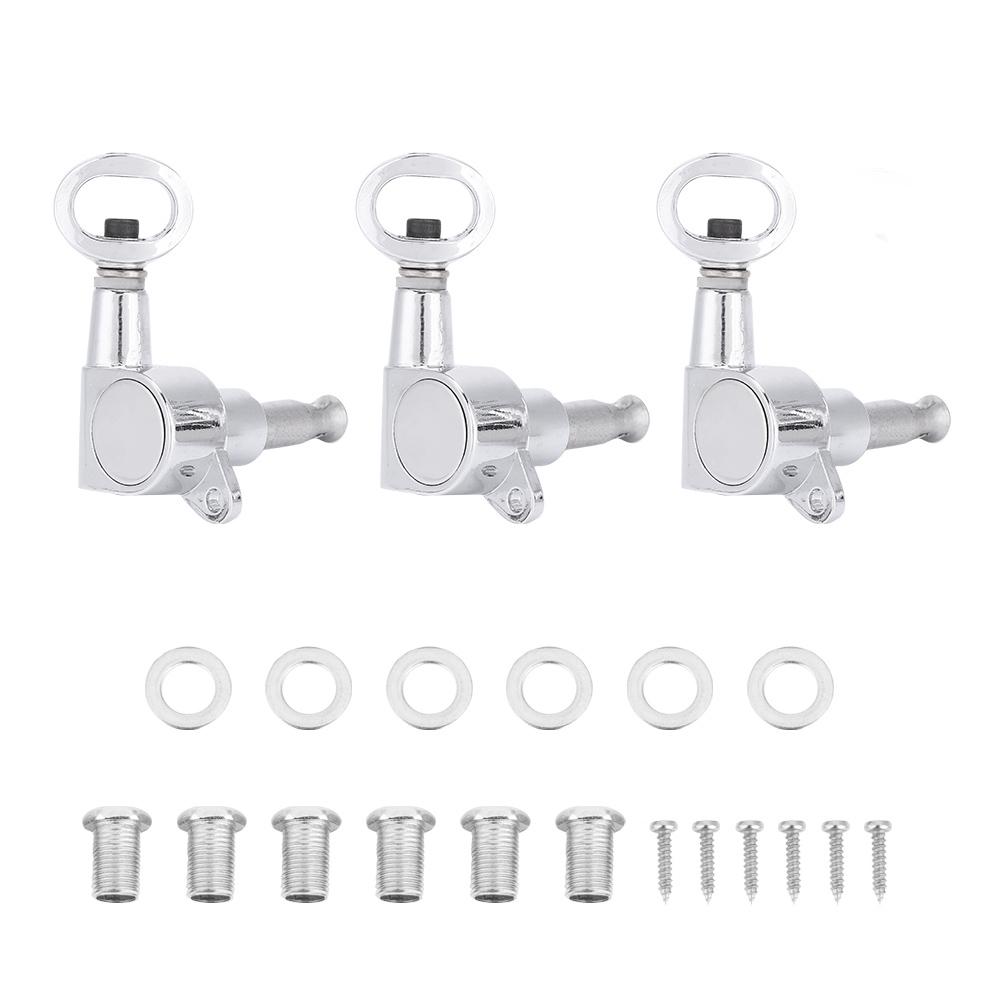 Hollow Handle Tuning Pegs Locking Machine Heads for Acoustic Electric Guitar (Silver 6R)