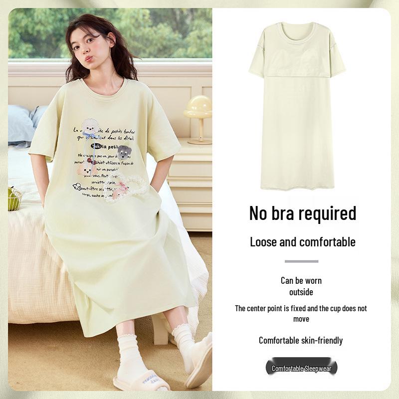 

Women s Pure Cotton Cartoon Nightgown with Bra Pads, Plus Size, Mid-Length, Suitable for Home or Outdoor Wear, 2026 Summer Collection. M