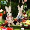 Easter Bunny On Swing Handmade Woven Grass Rabbit Creative Figurine Home Decor Hanging Ornament Forest Theme Gift Souvenir