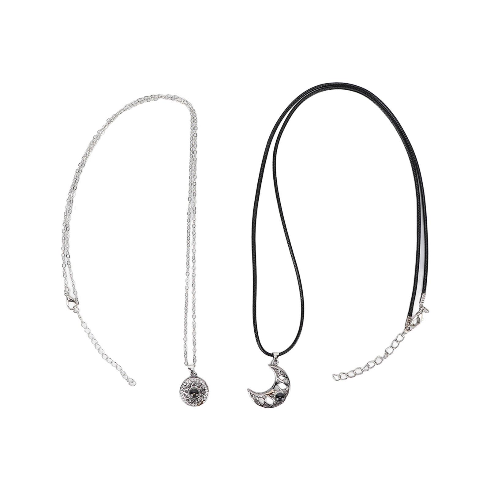 2pcs Couple Necklace Fashionable Alloy Sun Moon Shaped Pendant Magnet Necklace Jewelry Accessory Gift