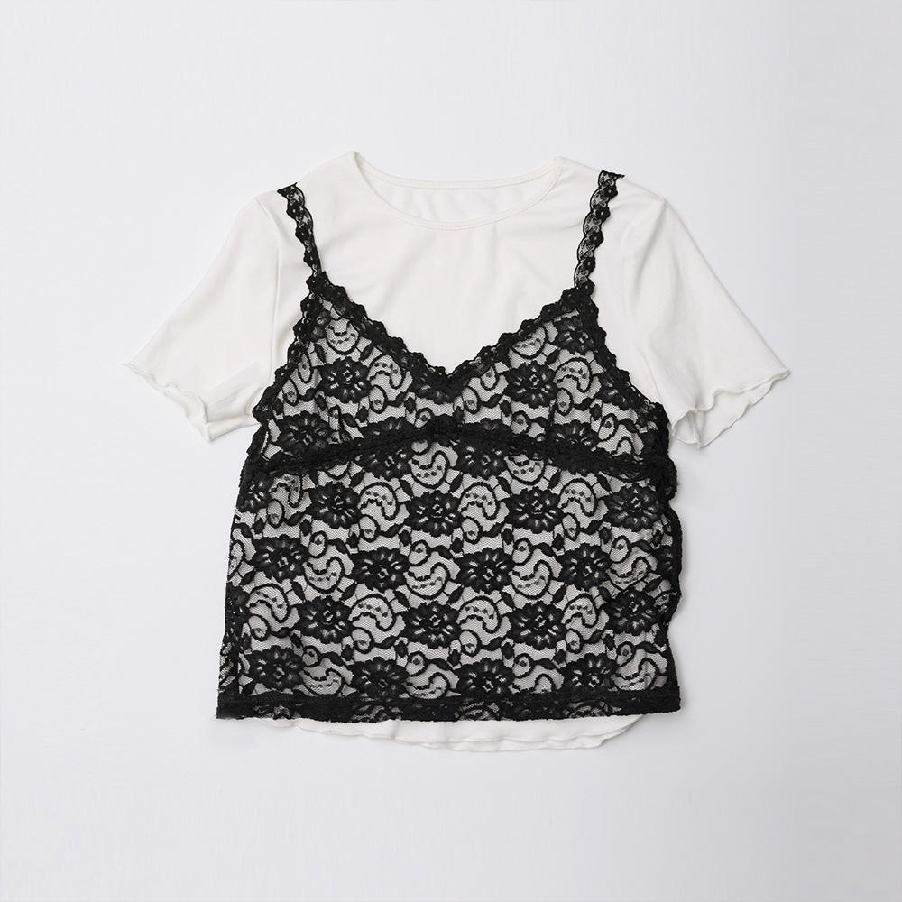 Eiaenlei Ar_Lace Short Sleeve Set Top_White