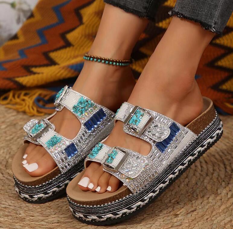 New Platform Flip Flops Outdoor Beach Cork Slippers Fashion Summer Women Sneakers Sequin Platform Shoes Women's Sandals