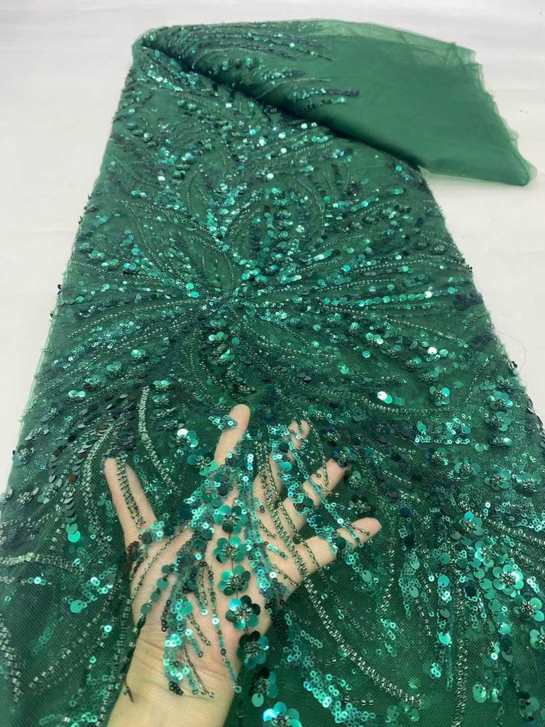 Orange Beaded Fabric Sequin Tulle Lace Embroidered Dubai New 2026 High Quality African Beads Embroidery Lace for Wedding Dress