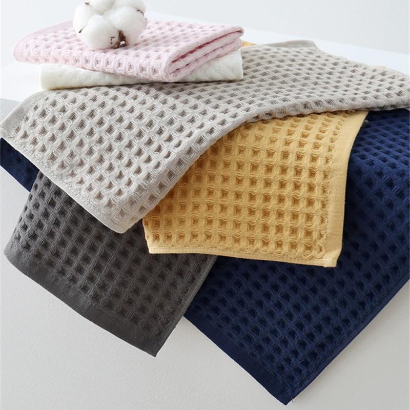 1Pc 35x75cm Waffle Solid Color Cotton Soft Absorbent Adult Family Bathroom Hand Towel Home Life