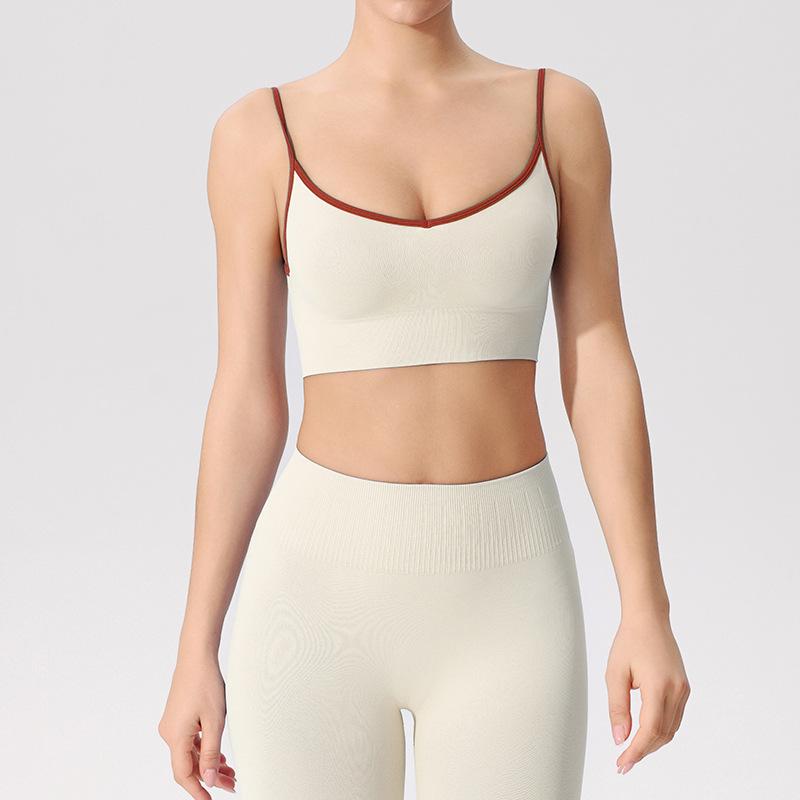 

Женский европейский и американский топ для йоги с фиксированной чашкой и тонкими бретелями – стильная спинка, цельный бюстгальтер с подкладкой для фитнеса Small грязно-белый