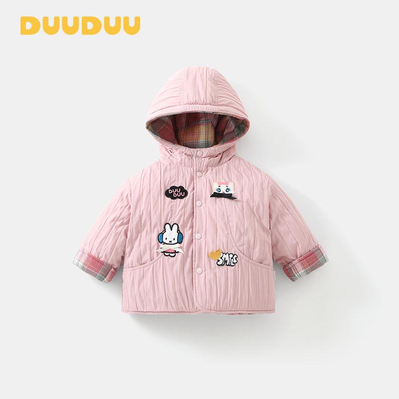 DUUDUU Двусторонняя Утепленная Зимняя Хлопковая Куртка для Девочек - Детская Верхняя Одежда Класса А 2025 80cm