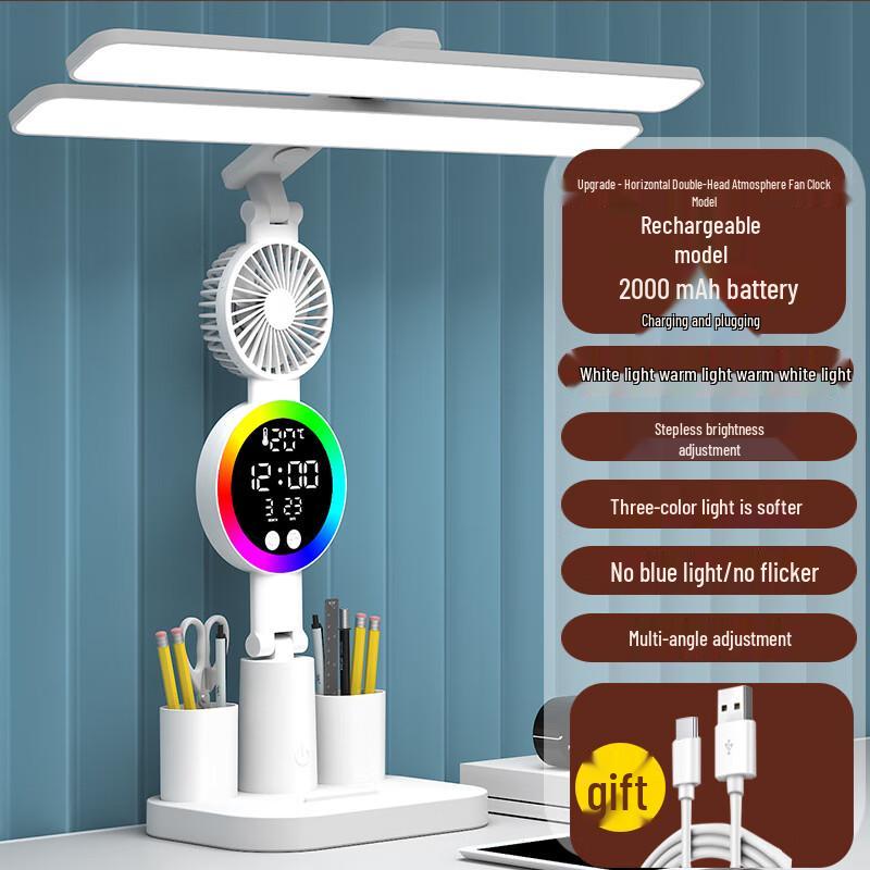 

UOSU Upgraded Dual-Head LED Folding Desk Lamp with Fan & Clock