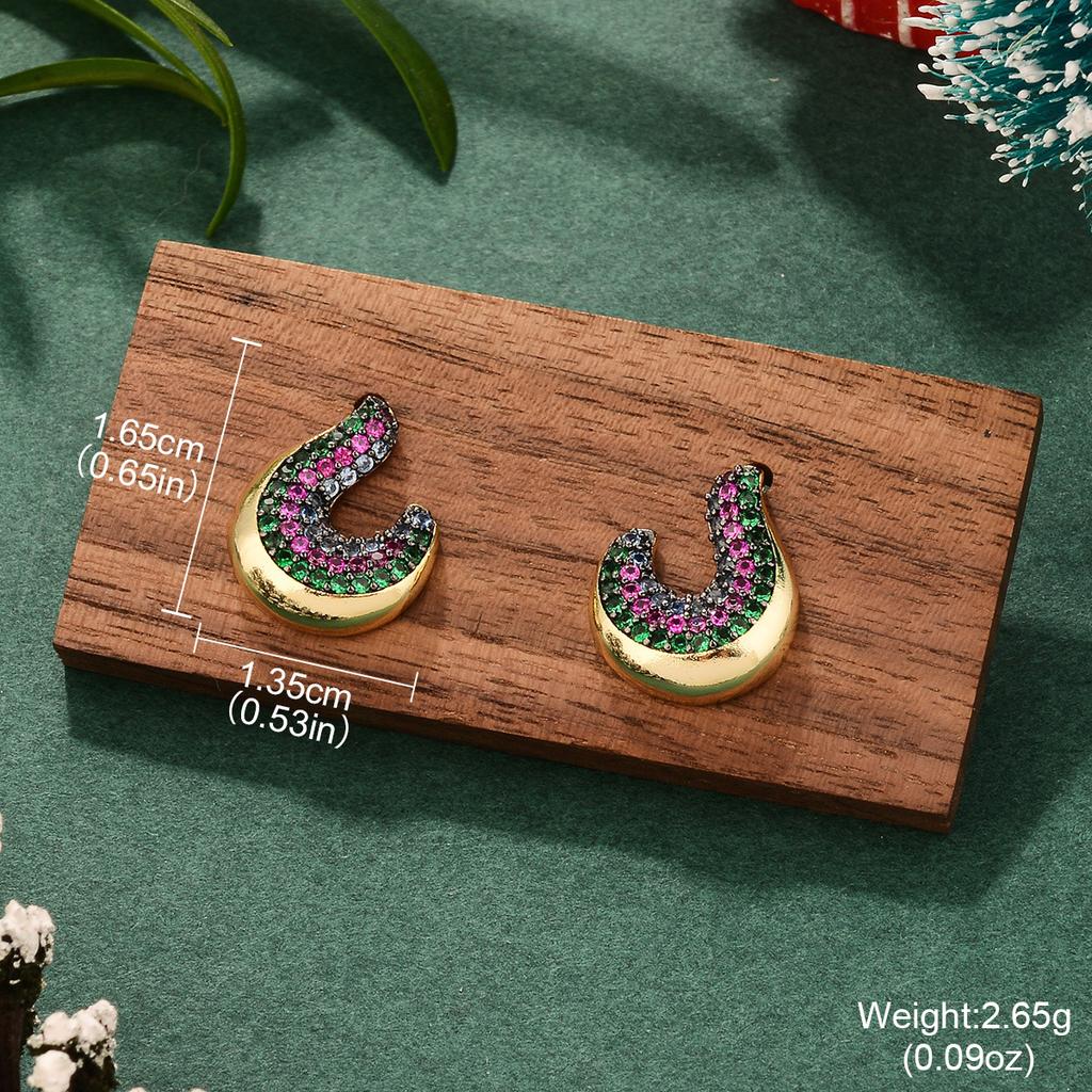 Color Personalized European and American Style Earrings Love Geometric Zircon Christmas Color Retention Earrings Creative Stud Earrings