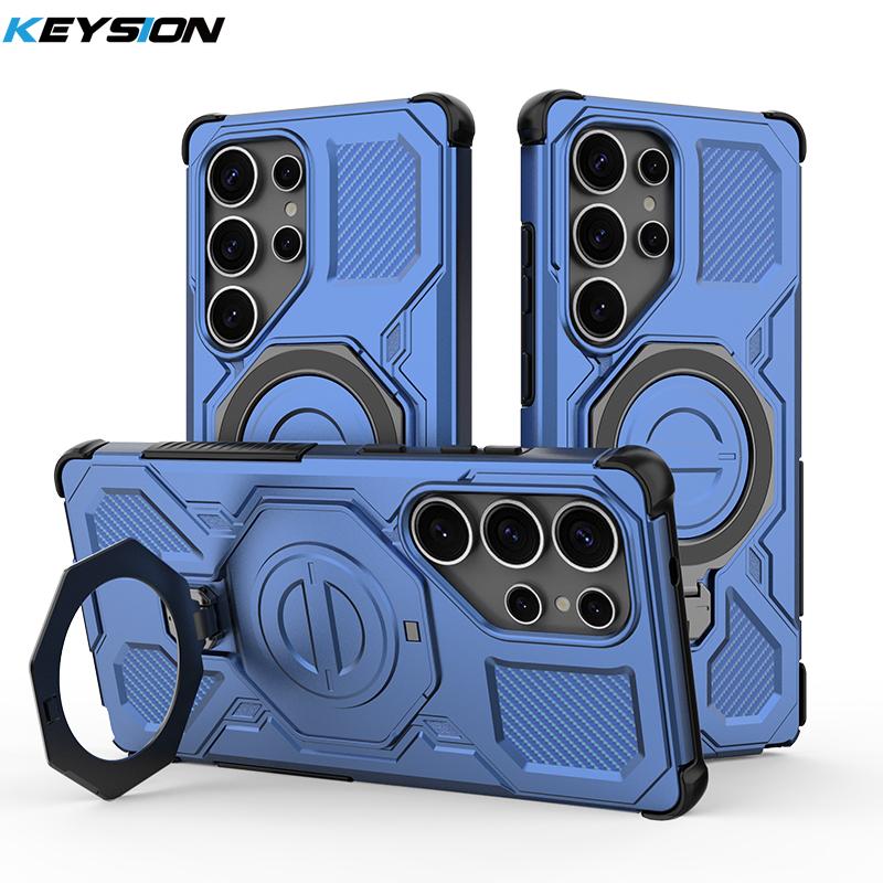 KEYSION Shockproof Magnetic Case for Samsung S25 Ultra 5G S25+Plus Upright Live Metal Ring Stand Phone Cover for Galaxy S25 Edge