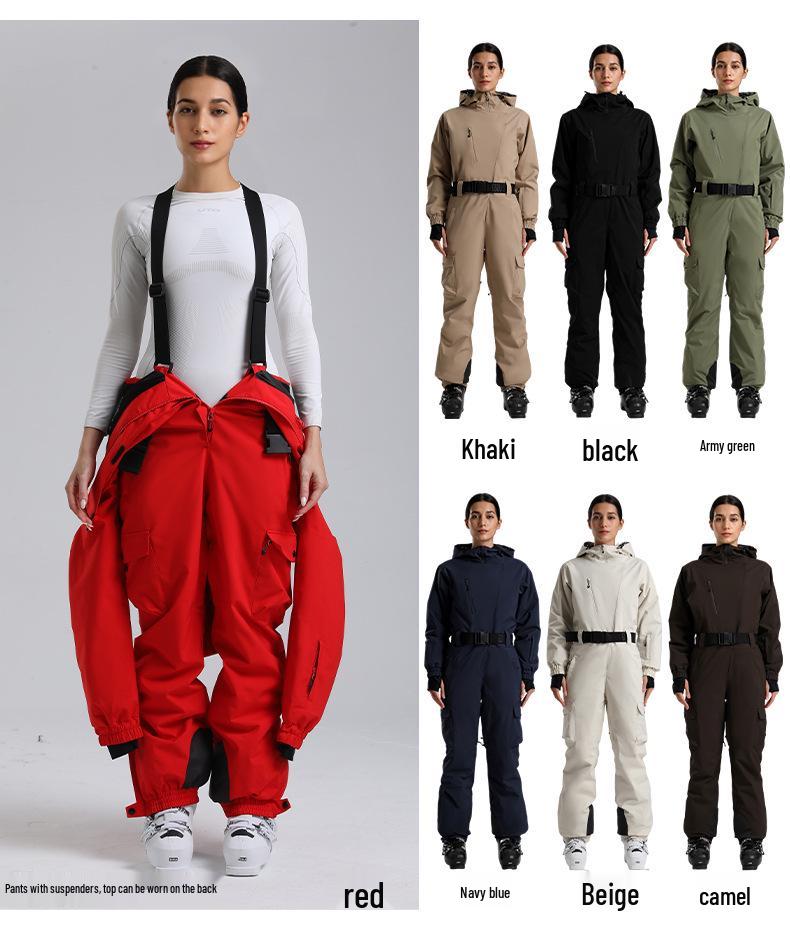 Traje de Esqui Profissional Impermeável para Mulheres com Dupla Camada - Conjunto Outdoor Espesso e Quente de Cor Sólida