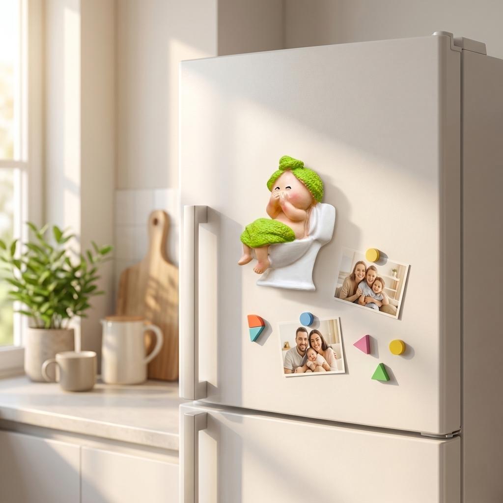 Creatieve Woondecoratie Koelkastmagneet Vrouwenbeeldje Zittend op Toilet Unieke Magnetische Koelkaststicker voor Keuken en Kantoor Decoratie