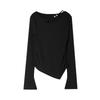 Spring New Women's Clothing Design Sense Hollow Long-sleeved T-shirt Women's Oblique Collar Inside with Bottom Open Shoulder Collarbone Top