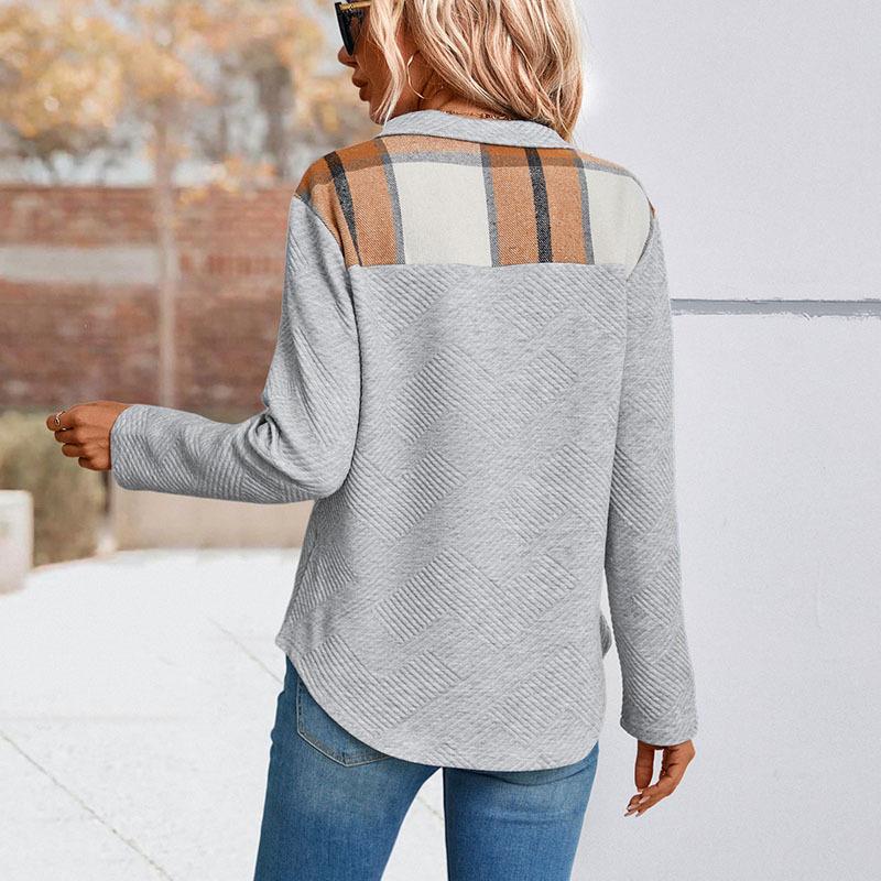 YYFS Women's Fashion Casual Plaid Print Long Sleeve POLO Neck Blouses & Shirts