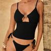 Solid Color Hollow Low Waist Strap Sexy Split Bikini Swimsuit Women