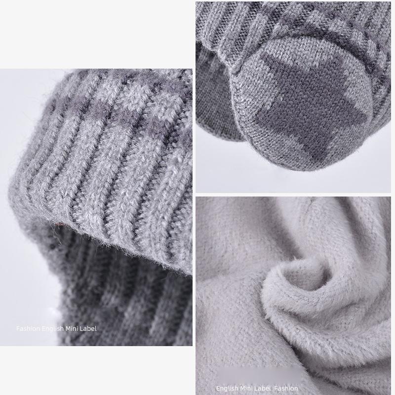 Children's Hat Scarf Suit Winter Velvet Warm Ear Protection Coldproof Knitted Wool Cap Boys Girls Pullover Cap