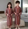 Children's Pure Cotton Double-Layer Gauze Jacquard Kimono Pajamas with Long Sleeves