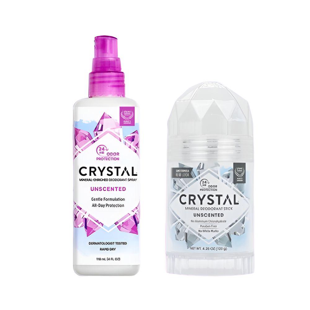 Crystal Mineral Deodorant Essential Set - 118ml Unscented Spray & 120g Original Stone Stick