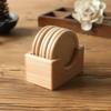 Round Black Walnut and Beech Wood Coasters, 6-Piece Set – Heat-Resistant Placemats for Coffee and Tea Cups
