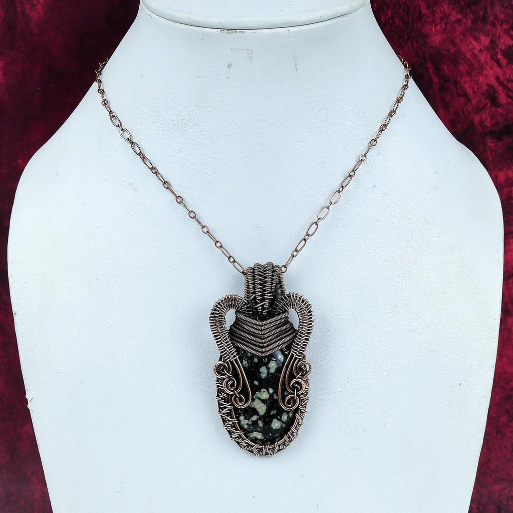 Ocean Jasper Gemstone Pendant Decent Jewelry Handmade Copper Wire Wrapped Pendant