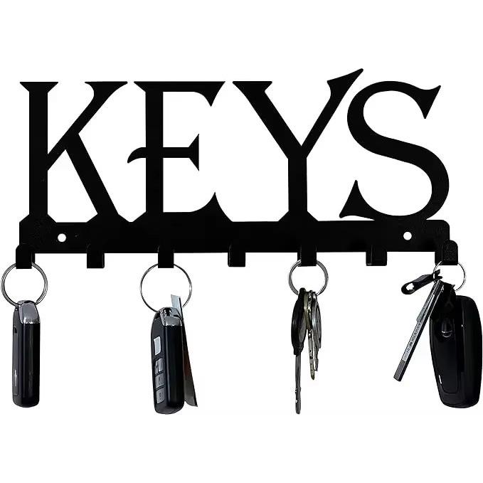 Suport pentru chei, montat pe perete, metal negru – 25x11x2,5 cm, cuier elegant pentru chei cu cârlige, suport pentru prosoape și haine pentru decorarea peretelui sufrageriei