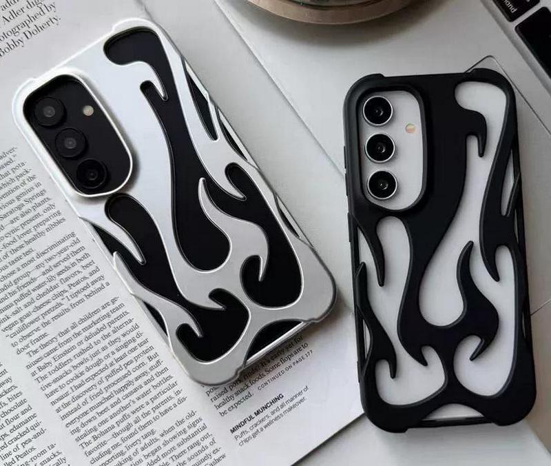 Funda suave de TPU con diseño de llama hueca para Samsung S25 Plus S24 Ultra S23 S22 A16 A06 A55 A15 A14 A54, mate, brillante, a prueba de golpes