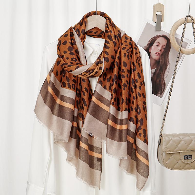 Winter Sexy Leopard Striped Line Fringe Viscose Shawl Scarf Lady High Quality Wrap Pashmina Stole Bufandas Muslim Hijab 180*90Cm