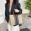 Women's Woven Crossbody Tote Bag Striped Simple Shoulder Bag Large Capacity Commuter Linen Tote Bag