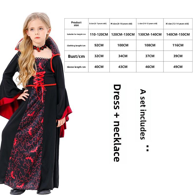 Luxury Vampire Costume For Halloween Party Children Stand Collar Witch Cosplay Girls Performance Role Play Dress Black Red