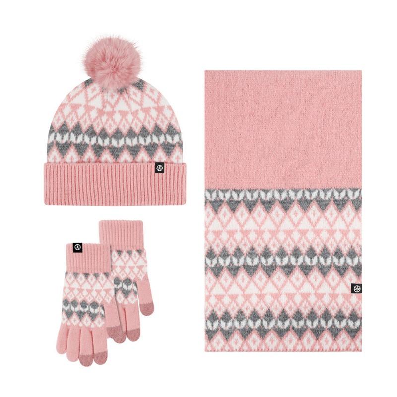 

Adult hairball hat, scarf and gloves three-piece set, winter warm jacquard knitted hat 3-piece set