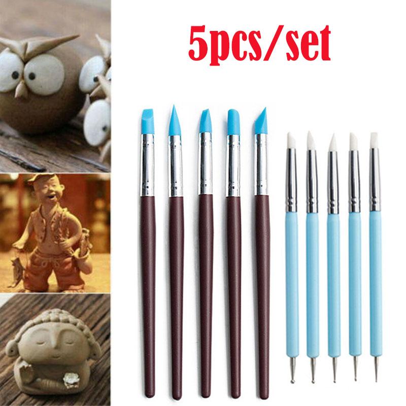 5PCS Silicone Clay Sculpting Tool For Brush Modeling Dotting Nail Art Pottery Clay Tool New DIY Carving Sculpting Tools 2025
