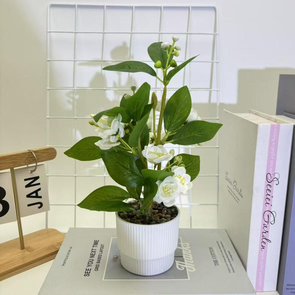 Jasmine Artificial Flower Potted Plant With Rain Flower Stone For Interior Decor