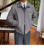 Men's Retro Houndstooth Zipper Jacket - Autumn/Winter Casual Waist-Cinching Lapel Design