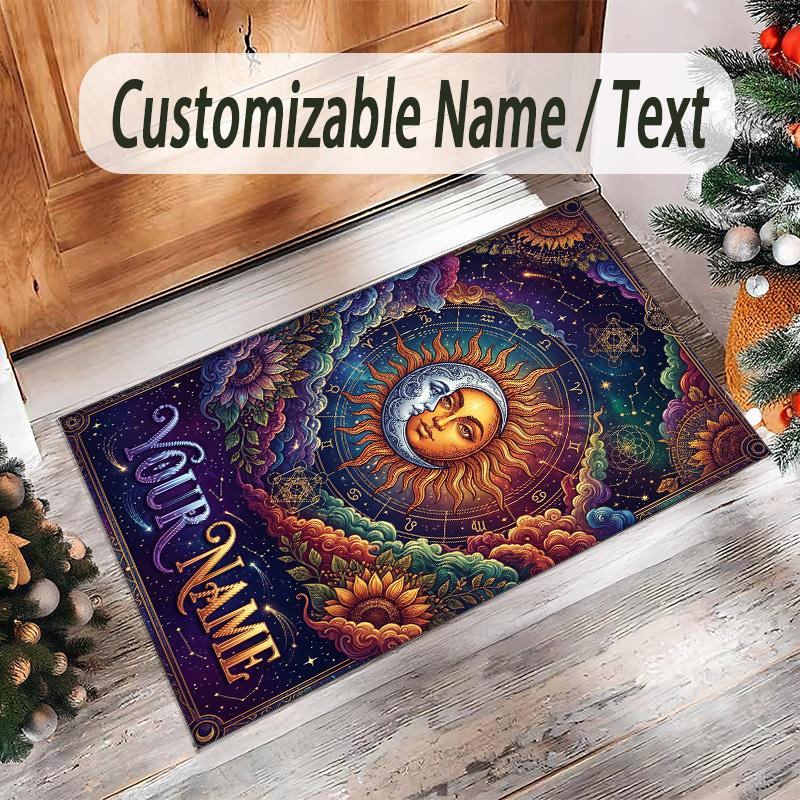 Cosmic Theme Crystal Velvet Floor Rug Personalized Custom Name Text Warm Carpet Home Decoration