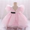 Vestido de Navidad para niñas de 0 a 24 meses, disfraz elegante para niños, vestidos de fiesta de princesa, vestido de encaje de media manga para boda y graduación