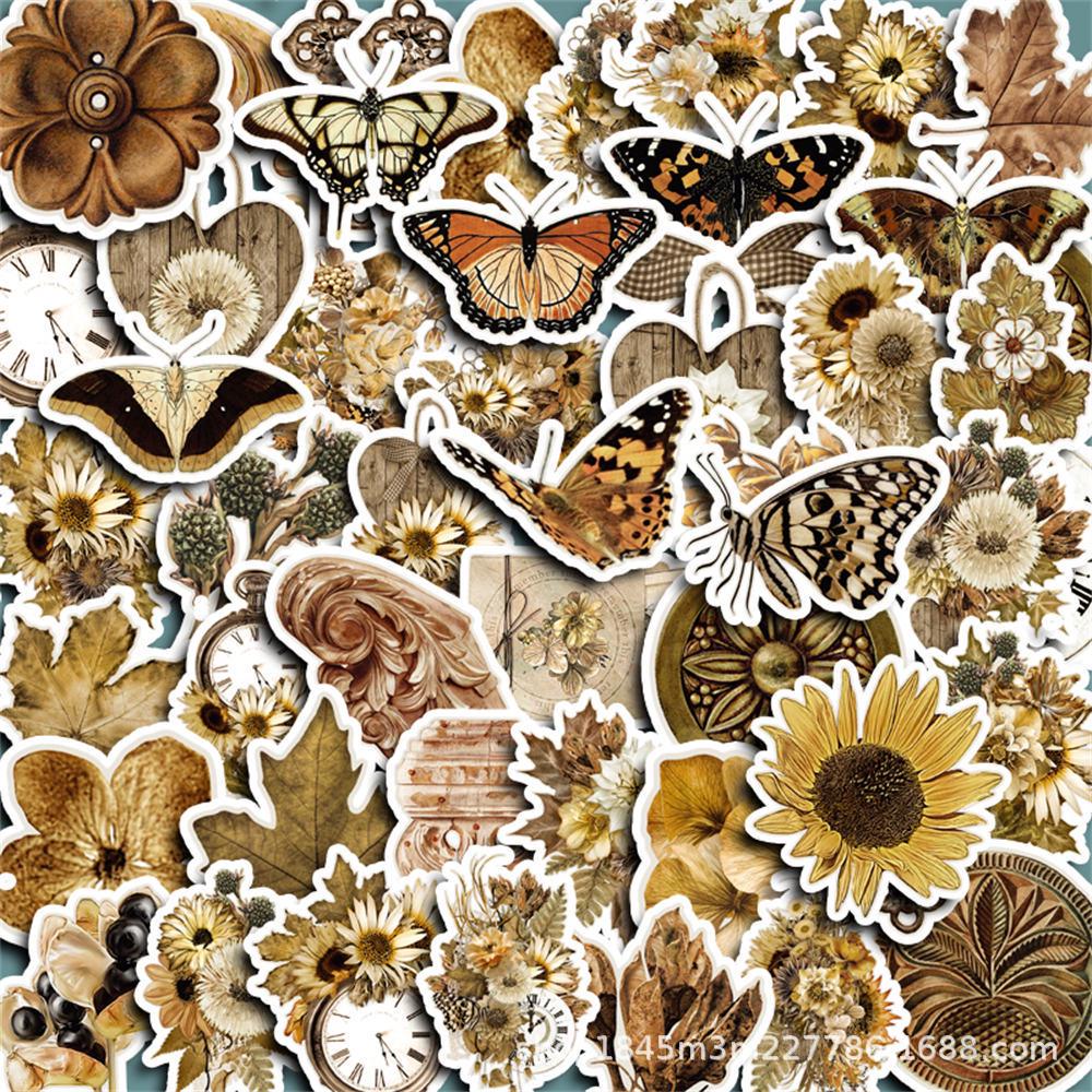 

50 Sheets Retro Animal Series Stickers: Leaves, Butterflies, Phone Cases, and Computer Decor