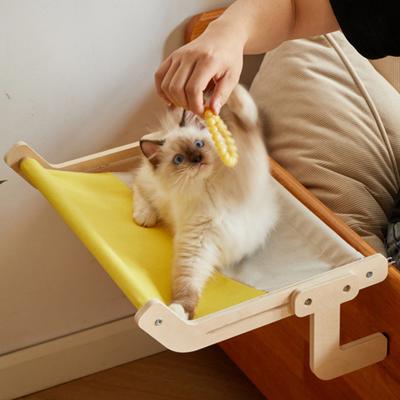 Yousheng Bedside Cat Hammock Adjustable Cat Bed Window Perch with Wood Frame No Drilling Installation Pet Hammock for Window Sill Indoor Cats