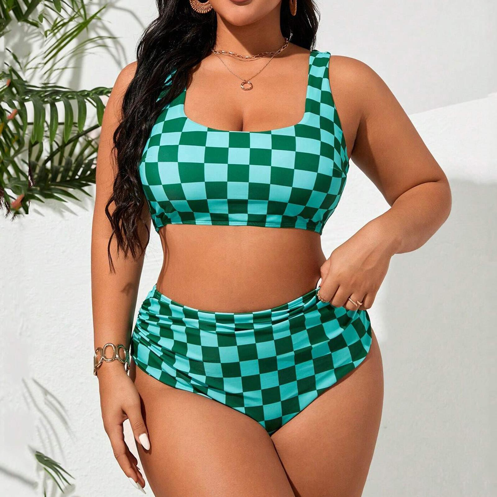 

Женский бикини-комплект из двух частей, купальник больших размеров с раздельными чашечками L зелёный