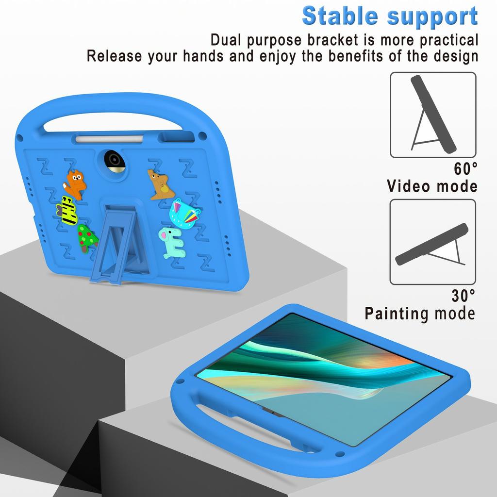For Honor Pad 9 Kickstand Case Cartoon Design Anti-Drop EVA+PC Tablet Cover with Strap for Kids