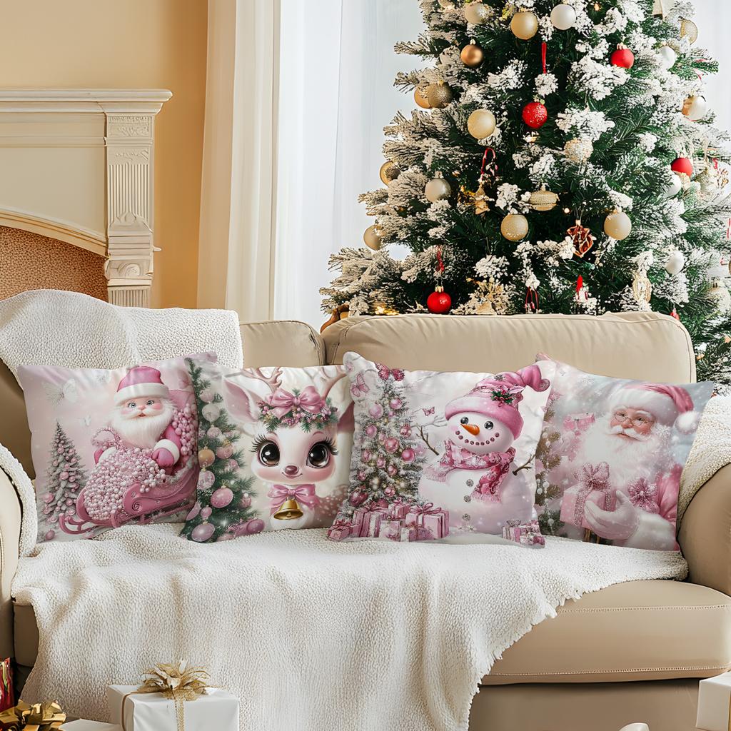 Pink Christmas Theme Pillowcase Bedroom Sofa Cushion Cover 100% Polyester Living Room Cushion Pillowcase Home Decor