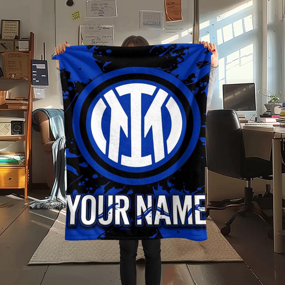 1PC Custom Name Inter Milan Patterned Flannel Blanket Suitable For All Seasons for Home Decor Warmth and Comfort Gifts Holiday Present