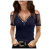 Women Fashion Lace Splicing V-Neck Short Sleeve T-Shirt Blouse Tops