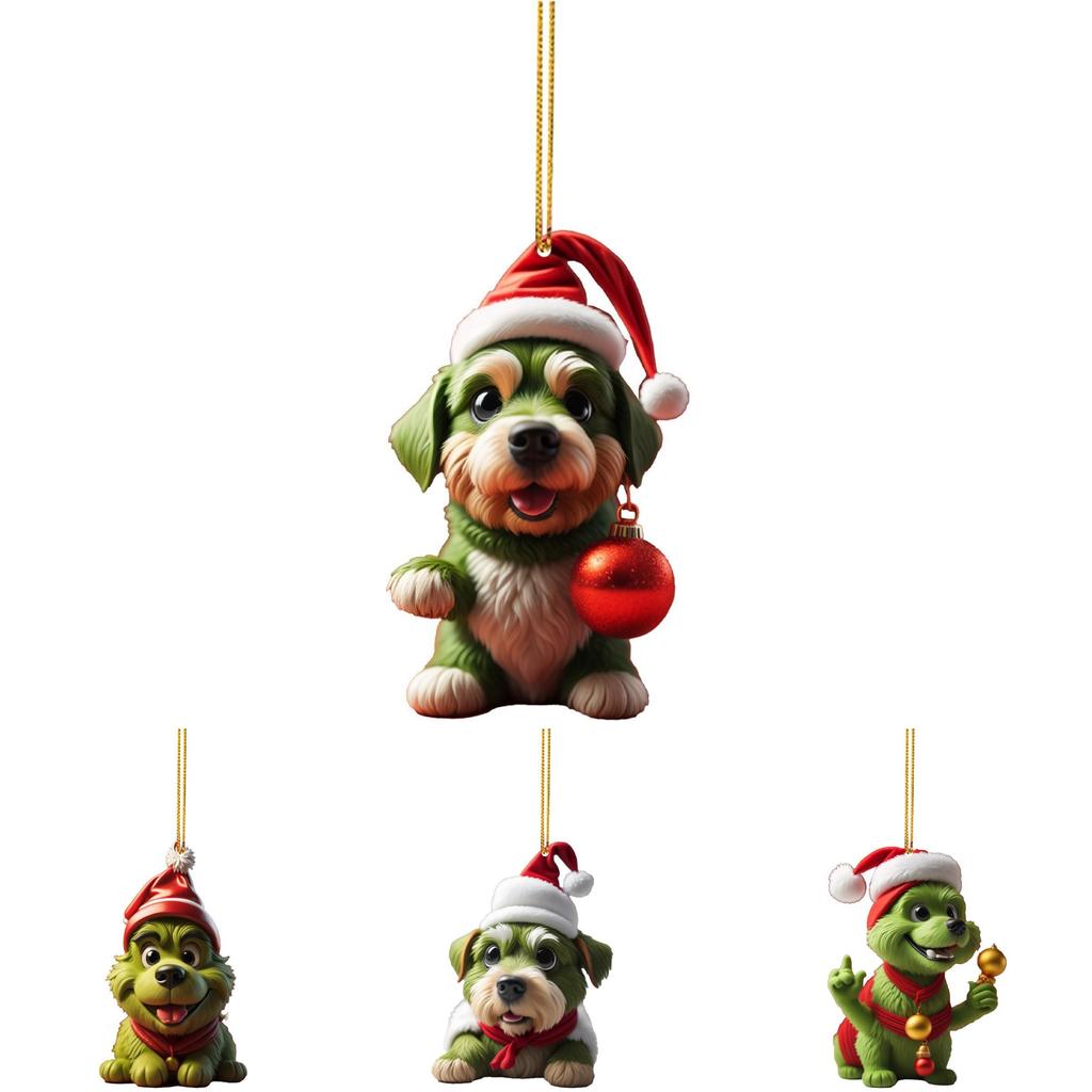 Grinch Stole Christ Green Puppy Pattern Acrylic Pendant Christmas Decor Prop For Holiday Vehicle Decor