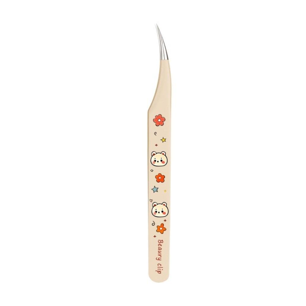 Cartoon Bear Print Curved Stickers Tweezers Curved Tip Multi-purpose Lash Extension Tweezers Stainless Steel