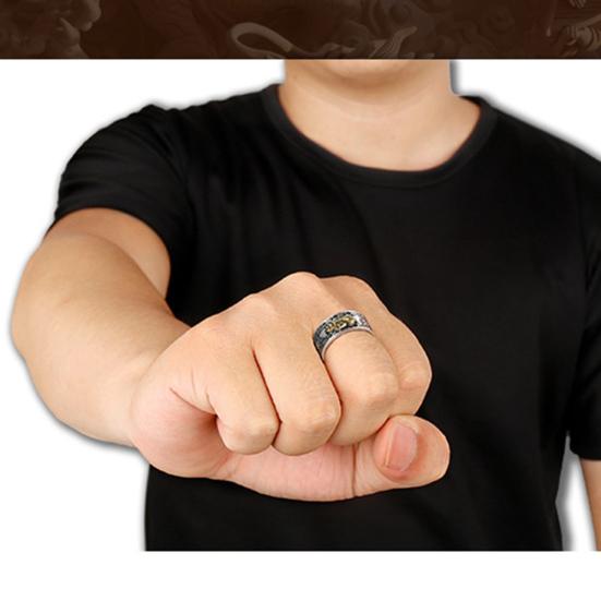 Lucky Men Silver Plated Piqiu Heart Sutra Engraved Opening Finger Ring Jewelry