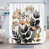1Pc Lotus Botanical Shower Curtain - Elegant Nature-Inspired Design With Soft Beige Accents, Polyester Fabric, Machine Washable