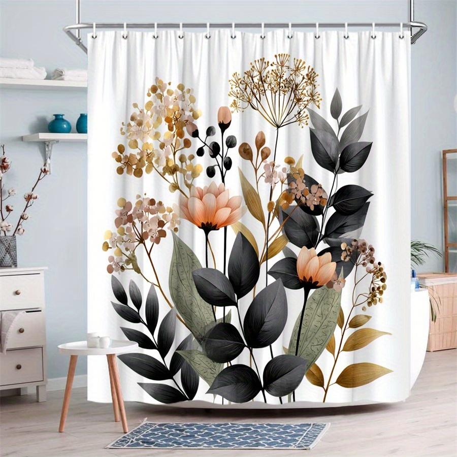 1Pc Lotus Botanical Shower Curtain - Elegant Nature-Inspired Design With Soft Beige Accents, Polyester Fabric, Machine Washable
