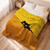 A cat with a yellow background Flannel printed blanket suitable for all seasons suitable for living room office sofa and travel