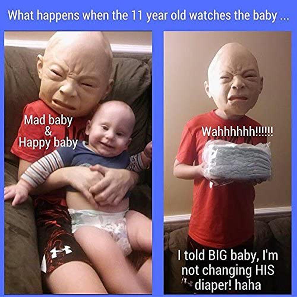 Halloween Costumes Funny Doll Crying Face Mask Full Head for Adults Crying Baby Mask Latex Mask