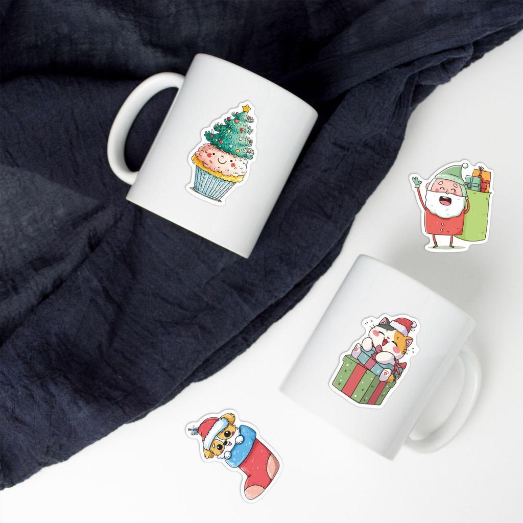 60PCS Cute Cartoon Christmas Waterproof Stickers for Notebooks, Phone Cases, and Water Cups - Creative Decoration