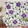 Floral Shower Curtain - Purple Flowers on Cream, 12 Hooks, Durable Polyester, Machine Washable, Elegant Bath Decor